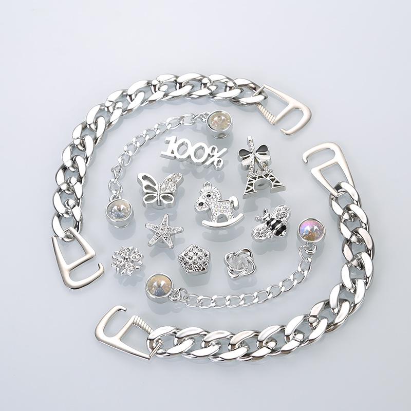 Three-Dimensional Floral Shoe Buckles with Silver Chain and Pearl Accents