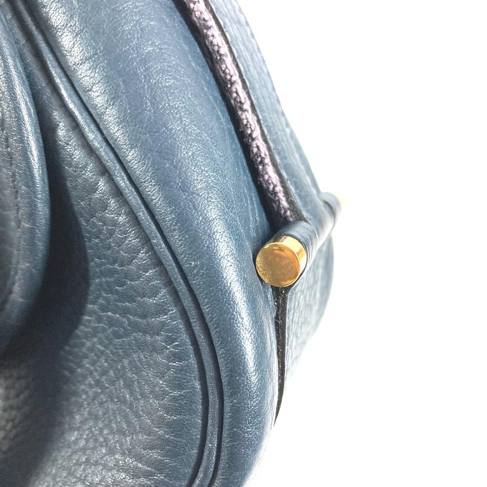 HERMES Logo Noumea Shoulder Bag Hand Bag Drawstring Shoulder Bag Leather Navy