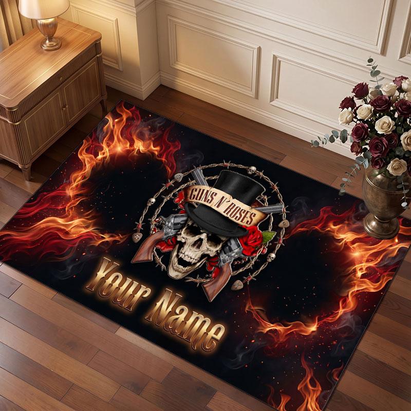 Guns N’ Roses Personalized Crystal Velvet Carpet, Customized Name Text Soft Anti‑Slip Rug for Living Room Bedroom