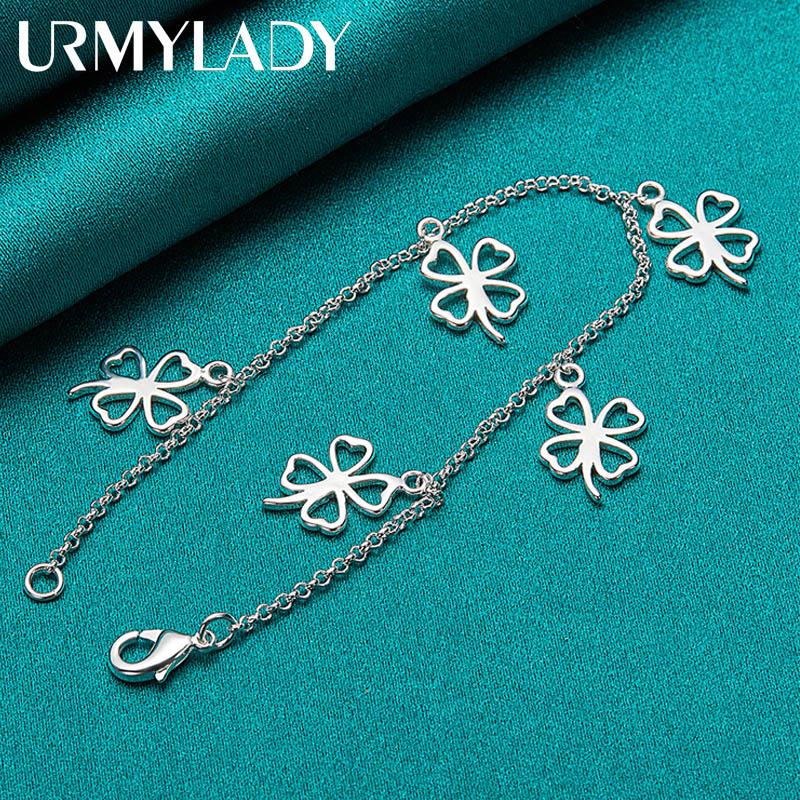 925 Sterling Silber Vierblättriges Kleeblatt-Armband für Damen, Hochzeit, Party, einfacher Charm-Schmuck
