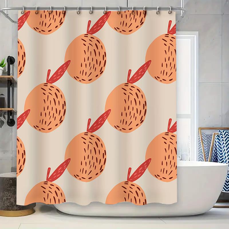 

Modern Bathroom Decor: Peach Fruit Print Shower Curtain For Home Bathing Room W60H190(CM)-1 Pcs