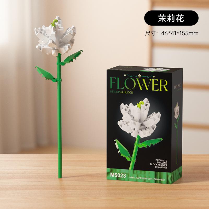 Lowers Bouquet Construction Blocks Set Lily Prickly Daisy Rose Hibiscus Flower Peony Sunflower Tulip Gardenia For Children
