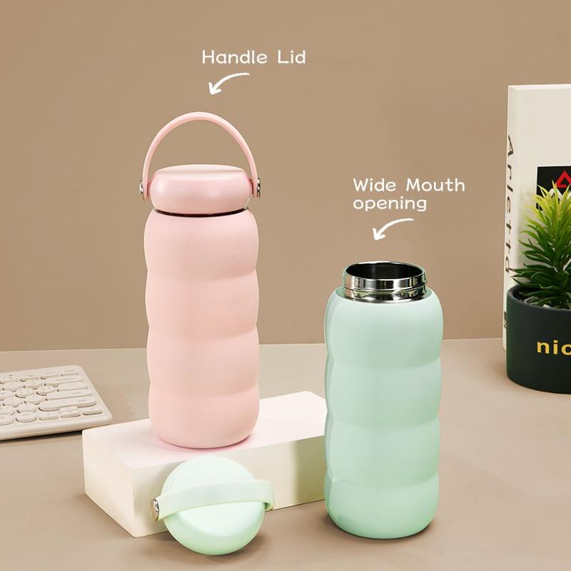600ml Stainless Steel Vacuum Insulated Water Bottle With Wide Mouth Carry Strap Outdoor Sports Travel Office