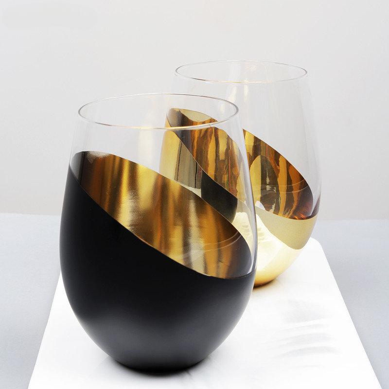 Modern Copper Wine Glasses Leadfree Crystal Rose Gold Unique Stemless Drinking Gass Cup Unbreakable Stemless Tumbler Glasses