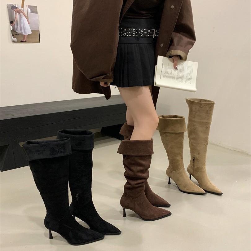 High-heeled French Pointed-toed Over-the-knee Boots Women's Boots, New In Autumn and Winter 2025, Two-wear Tall Stacking Boots