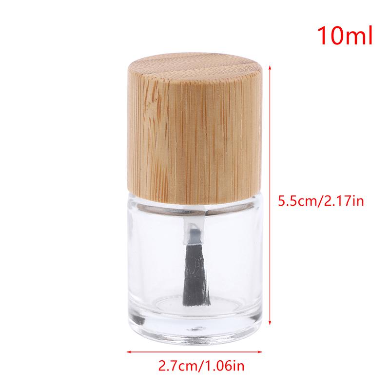 Cylindrical Glass Nail Oil Bottle 5/10/15ml with Solid Wood & Bamboo Cover Hair Brush Included Nail Glue Bottle Oil Container