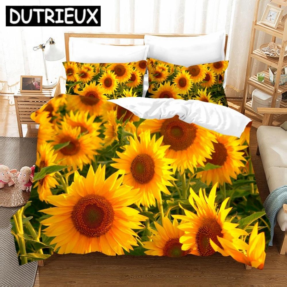 Comforter Orange Sunflower Printed Bedding Set For Lover Couples Gift Flower Pattern Quilt Home Use Bedlines Double Bed Quilt