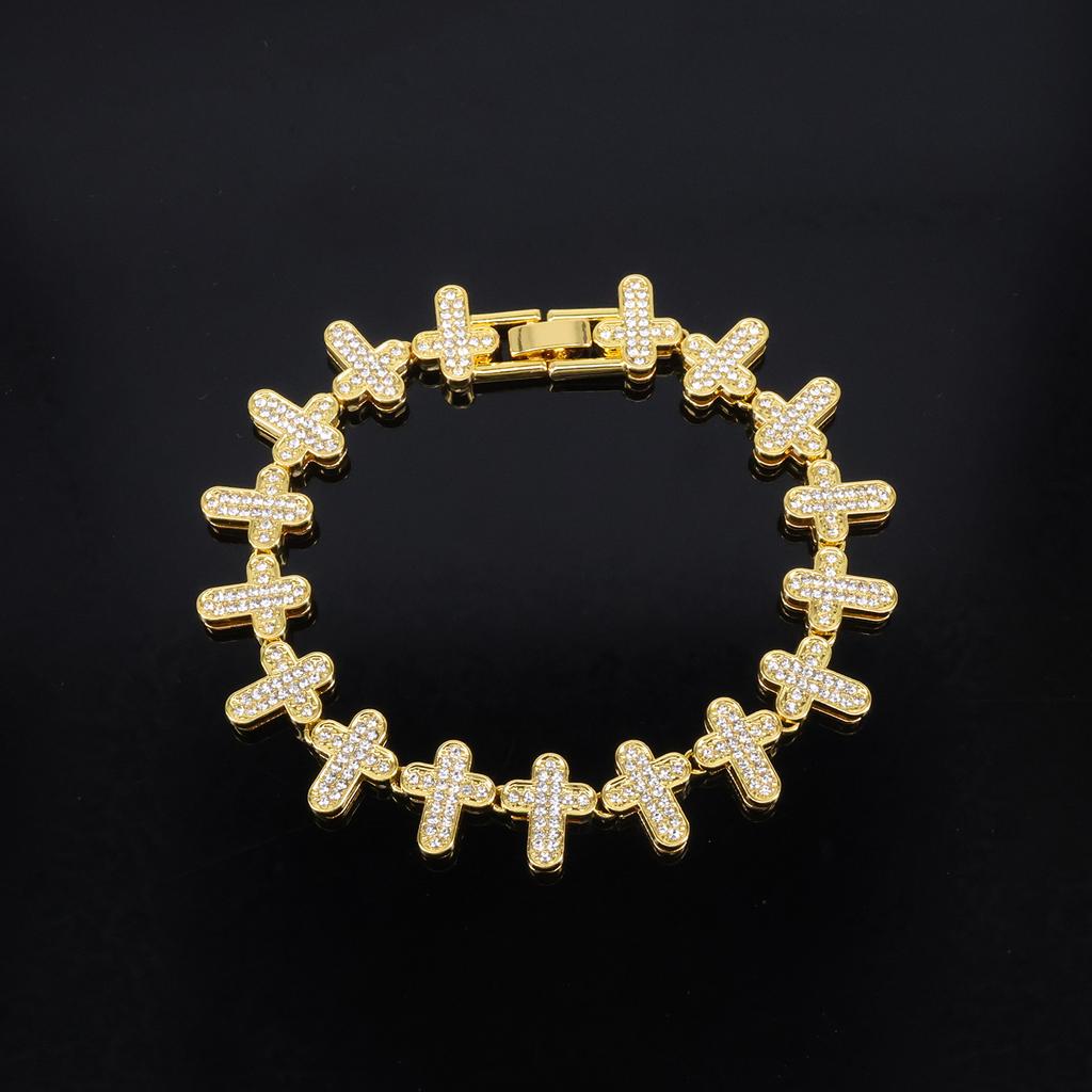 ZAKOL 20/50CM Iced Out Buling Rhinestone CZ Cross Tennis Chain Bracelet Necklace Set Women Men Fashion Hip-hop Rock Jewels