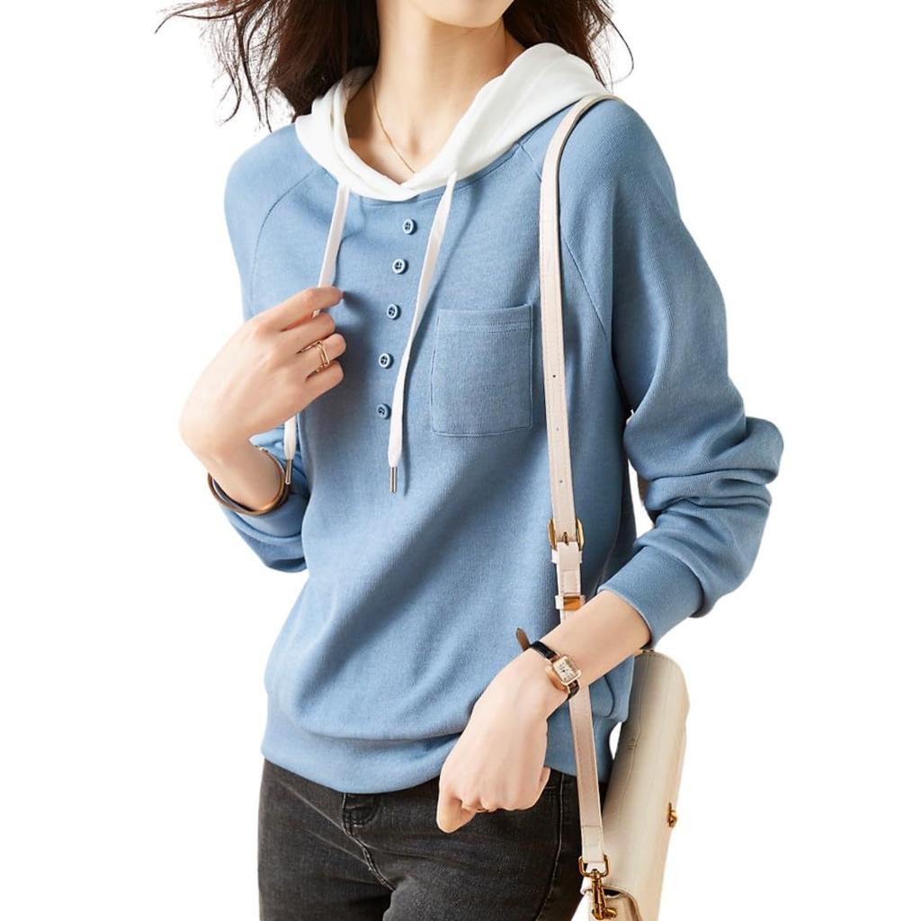 Autumn Long Pastel Natural Korean Size M ROSELUCA. Women's Hoodie/Cut-and-Sew Top, Sleeve, Colors, Lightweight, Breathable, Sweatshirt, Style,