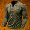Herren Vintage Outdoor Sport Langarm Oberteil zum Schnüren Stehkragen Hemd
