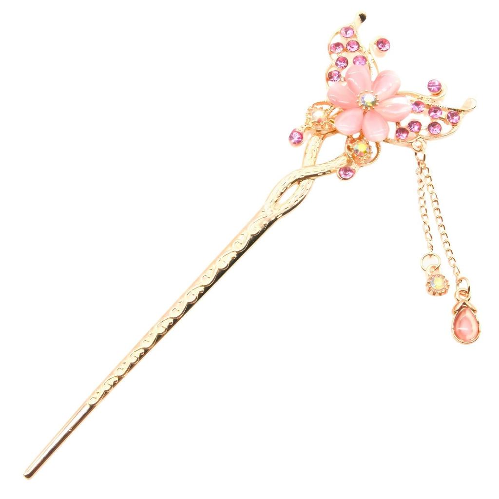 Single Hair Antique Flower Pink for Kimono and Yukata [Miaomyao] Hairpin, Ornament, Design, Gold, (Pink)