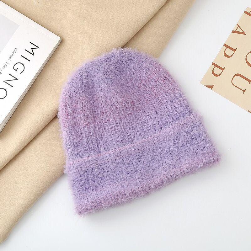 New wool hats women and women autumn and winter new imitation mink ear protector cold hat showing small face gradual change color warm knitted hat