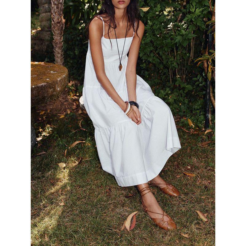 Za2025 Summer New Women clothes Sleeveless Layered Patchwork Poplin Sling Midi Dress 3564085 250