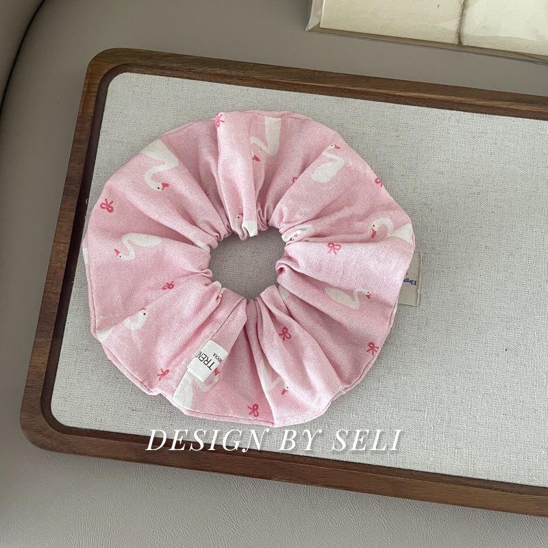 Pink Swan Scrunchie Fresh Sweet Hair Tie Girl Heart Bun Spring