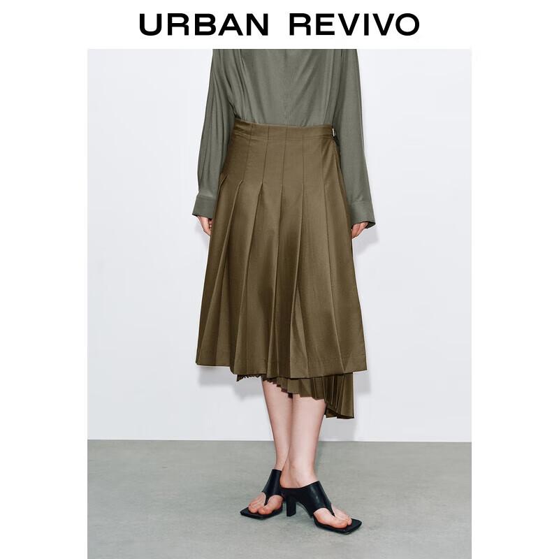 UR 2025 Autumn Irregular Pleated High-Waist A-Line Midi Skirt S