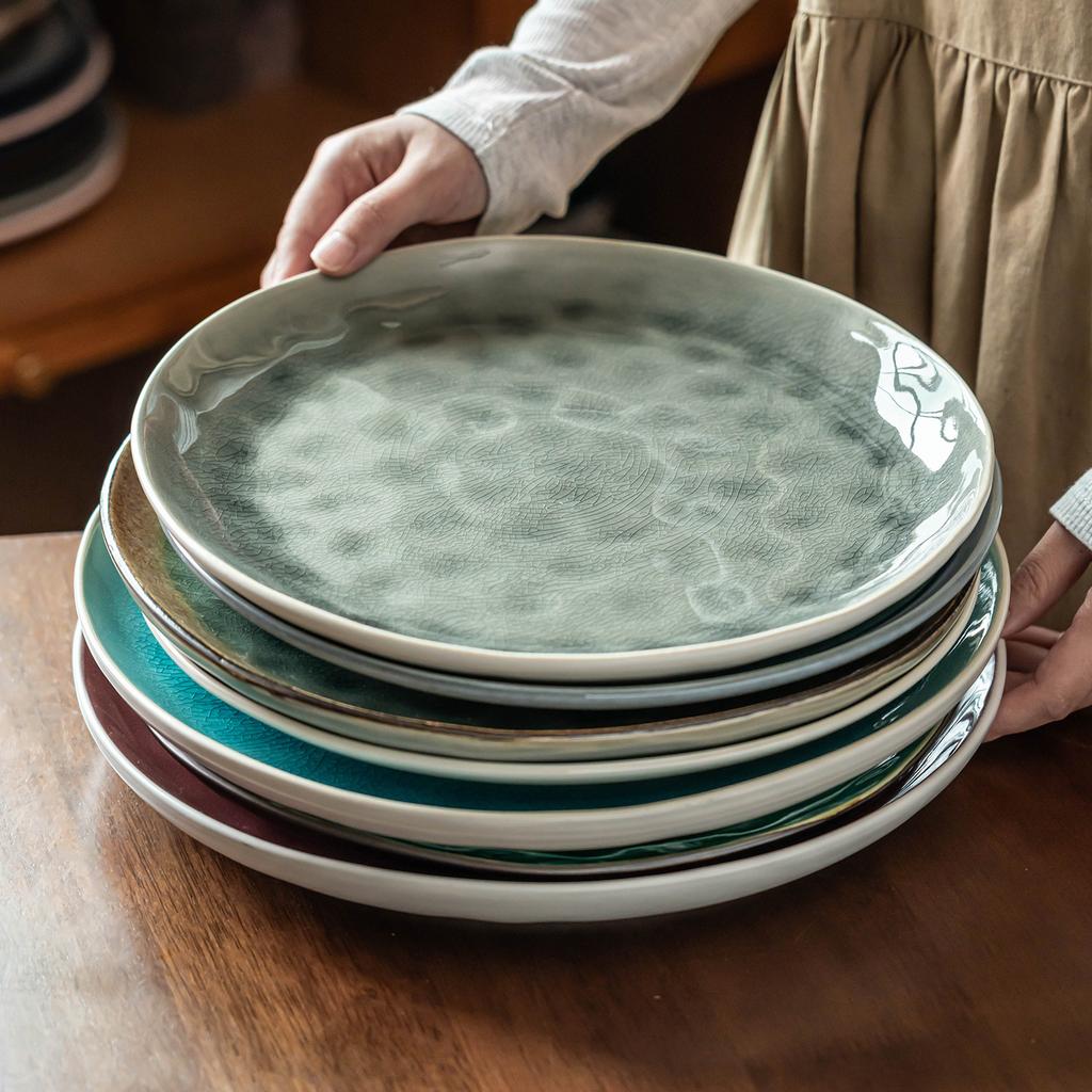 Advanced Sense Ice Crack Glaze Plate Collection Beautiful Ceramic Plate Vegetable Plate Household Commercial Tableware Large Plate Steak Plate