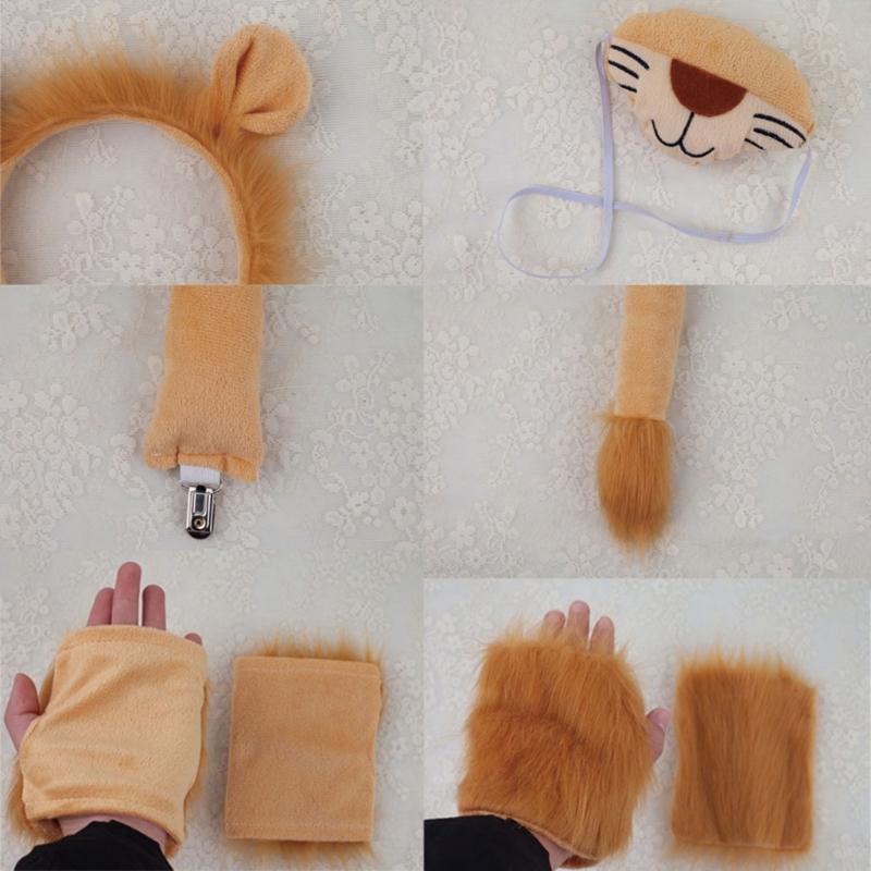 Halloween Lion Cosplay Costume Set, Lion Ear Hairband Tail, Skirt, Bowtie, Animal Dress up Costume for Kid Cosplay