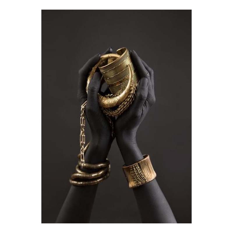 

Африканская женщина, черный и золотой портрет, холст, картины, печать плакатов, настенная художественная картина, домашний декор для гостиной, без рамки 50x75cm