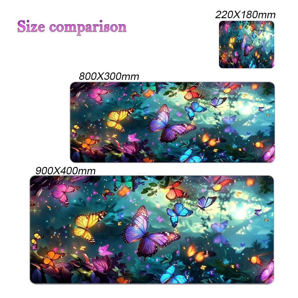 Magical Butterfly Forest Mouse Pad Large Computer Office Game Table Mat Rubber Antislip Stitched Keyboard Mat Desk Pads