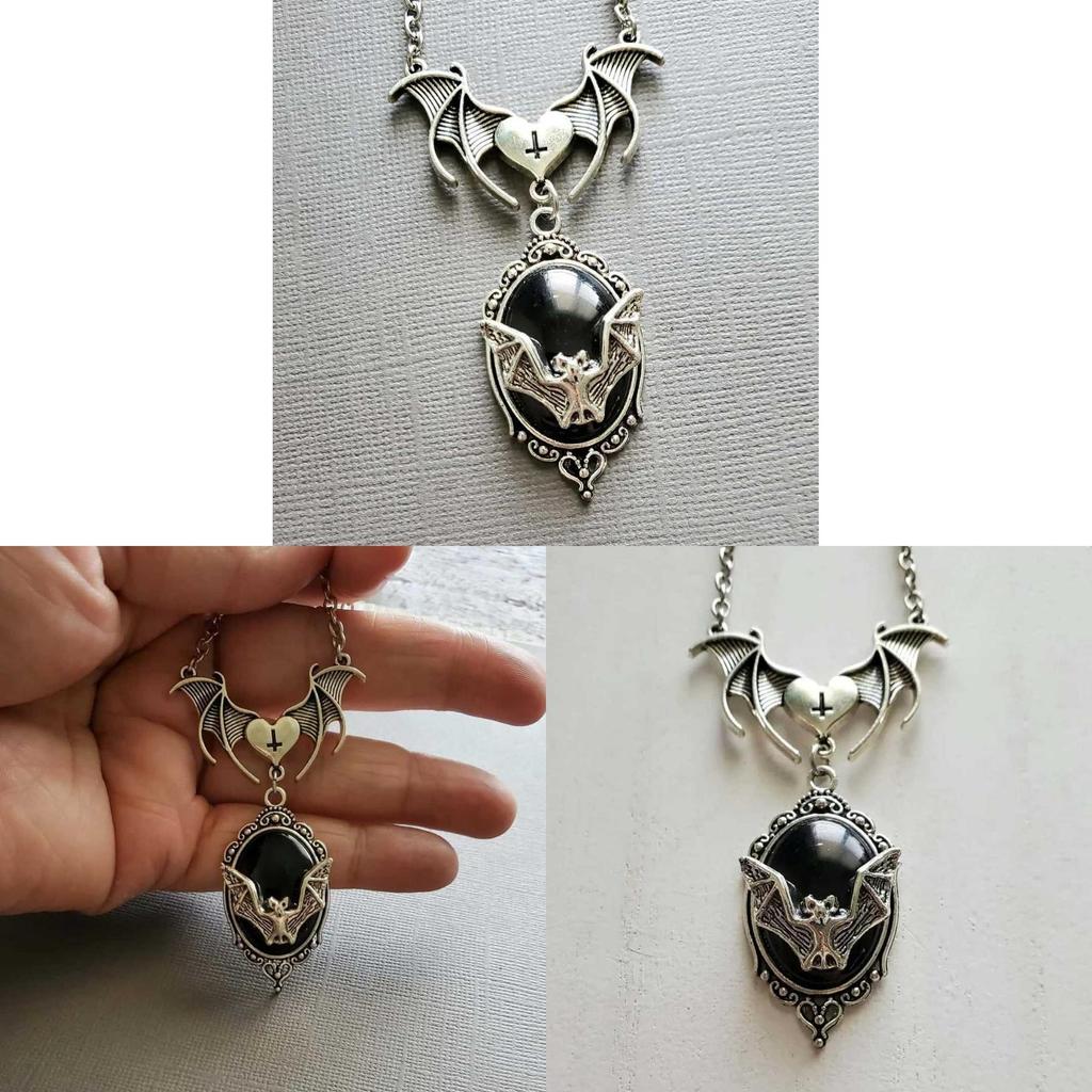 Gothic Vampire Bat Pendant Necklace With Silver Cross Chain For Party Wear