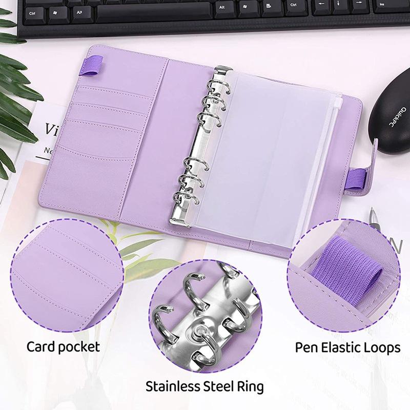 A6 PU Leather Budget Binder Notebook Cash Envelopes System Set,with Binder Pockets for Money Budget Saving Bill Organizer
