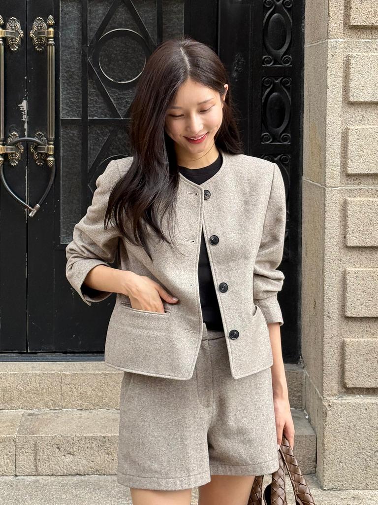 Bb' Benetton B-Flat Wool Round Jacket (Beige)