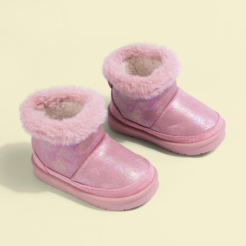 

Winter soft-soled shiny plush children s snow boots, casual warm slip-on furry cotton boots for toddlers and young children 19/12.2cm розовый