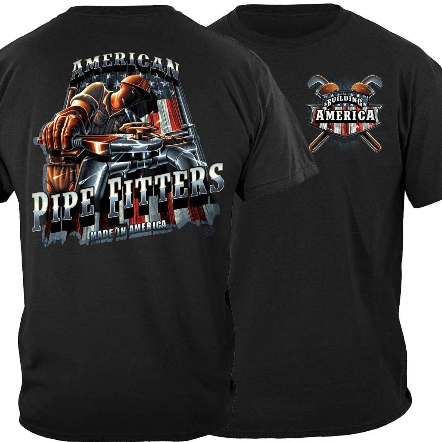 

All Trades and Professions Proud American Pipe Fitter Gift T Shirt New 100% Cotton Short Sleeve O-Neck T-shirt Casual Mens Top S чёрный