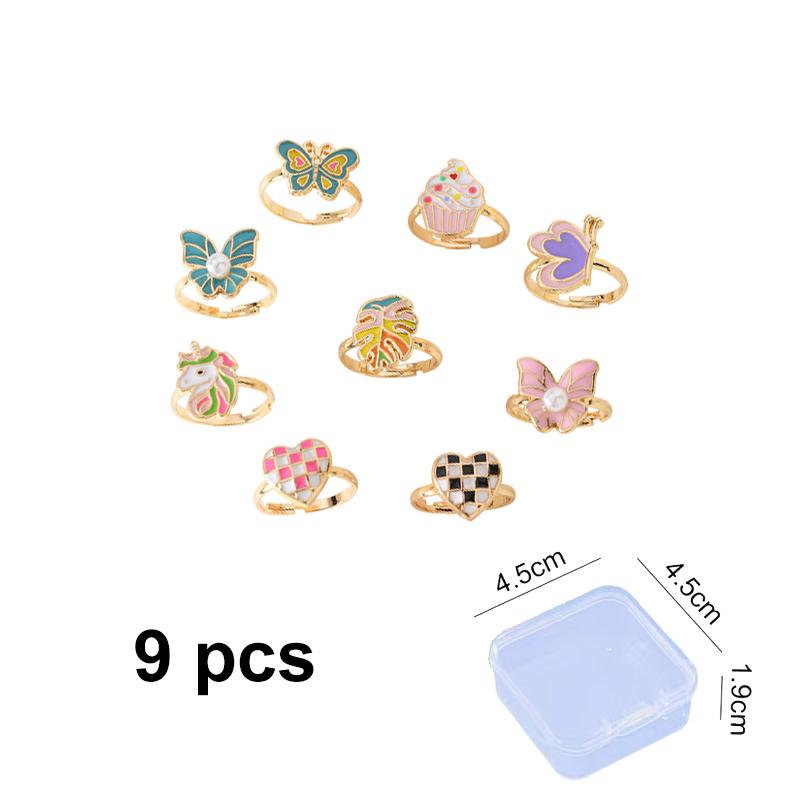 6/12/36pcs Cute Adjustable Rings Children Girls Pretend Play Makeup Toys Cartoon Crystal Jewelry Alloy Animal Enamel Rings
