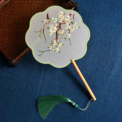 Runder Fächer, Chinesische Traditionelle Kunststickerei, Klassisch, Antikes Kostüm, Han Fu Cheongsam mit Langem Griff