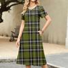 Ladies' Plaid Printed Casual And Fashionable Short Sleeved Round Neck Dress