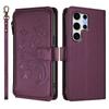 For Samsung Galaxy S25 Ultra Leather Case Butterfly Floral Imprint Zipper Wallet Stand Cover with Wrist Strap