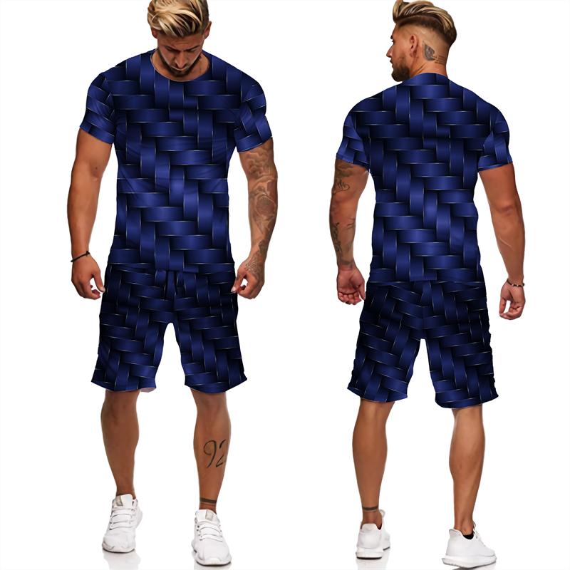 Chándales con estampado abstracto para hombre, camisetas/pantalones cortos/conjuntos con estampado geométrico 3D, ropa informal estilo Hip Hop, trajes de 2 piezas Harajuku para parejas