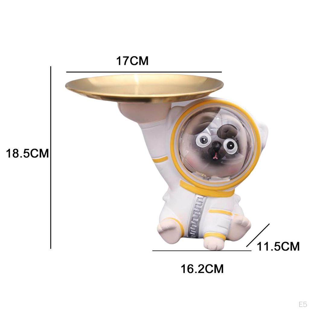 Cute Pug Astronaut Statue Storage Tray, Decoration Resin Animal Sculpture Coin Key Snack Holder for