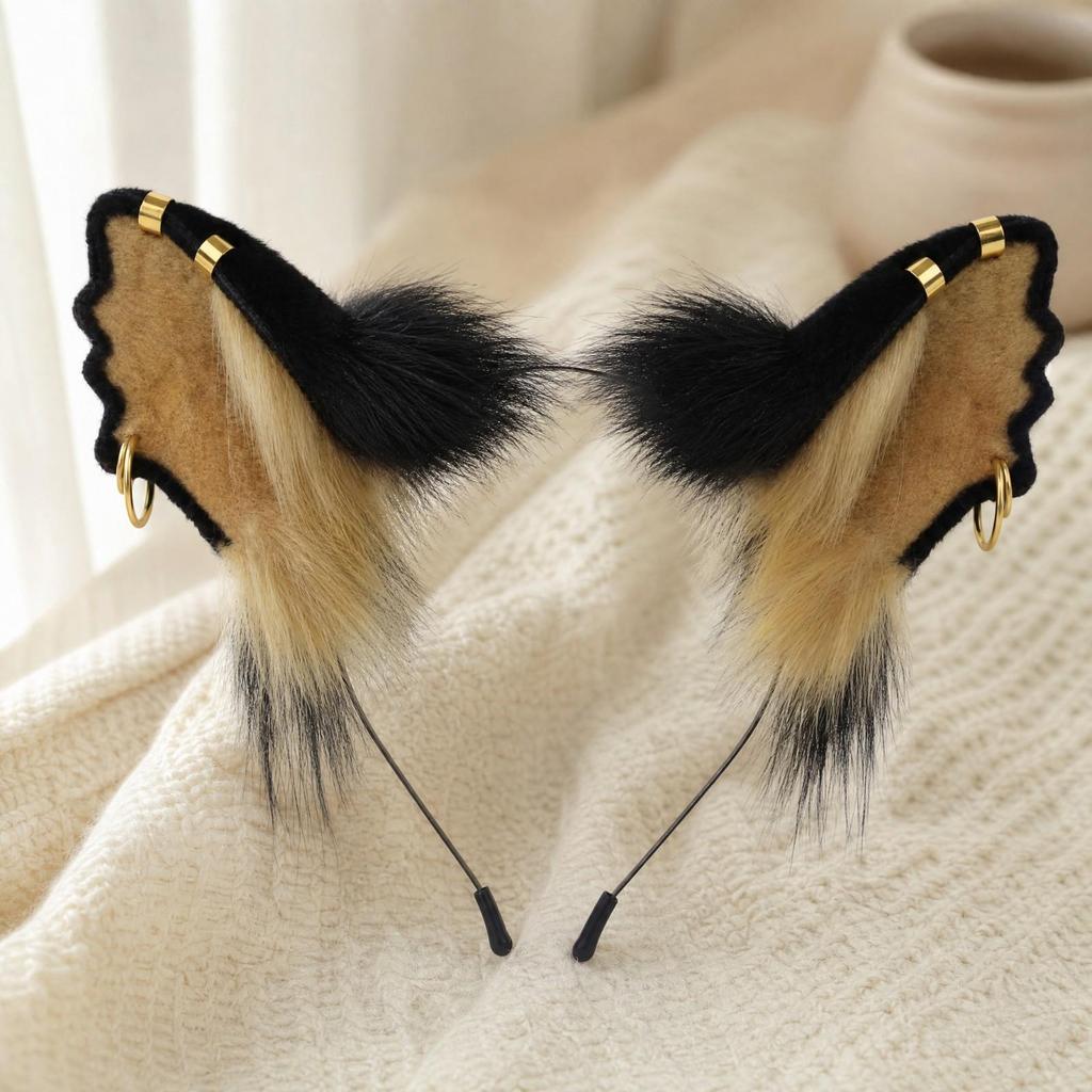 Furry Creature Ears Cosplay Headband Soft Ear with Golden