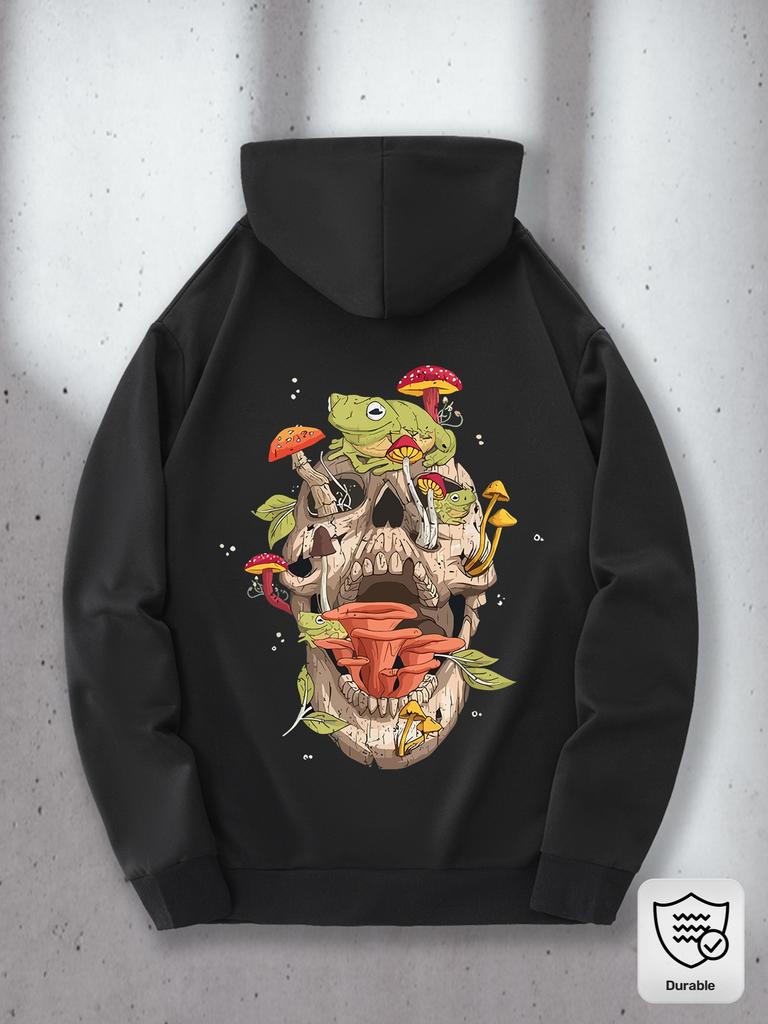 Outdoor Sport Loose Men's Fall-winter Hooded Sweatshirt with Retro Wild Mushroom Skull Print,trendy Street Hip-hop Hooded Hoodie