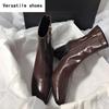 Vintage Damen Stiefeletten mit dickem Absatz, modische Schuhe mit eckiger Zehenpartie, Herbst Winter, elegante kurze Stiefeletten für Damen