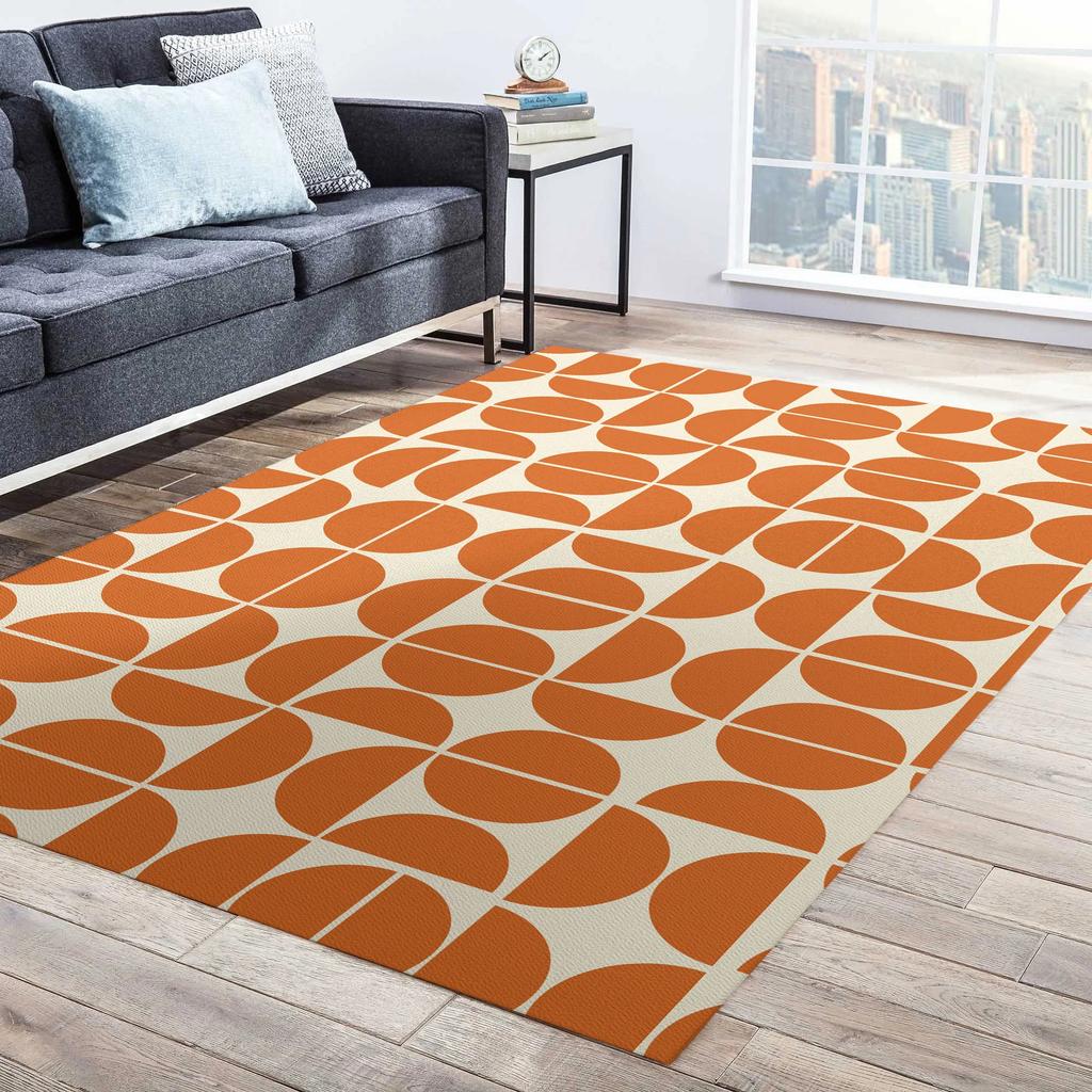 Checkerboard Rug Orange Floral Retro Rug Area Rug Bedroom Aesthetic Retro Rugs Art Deco Rug Mid Century Flower Groovy Rug