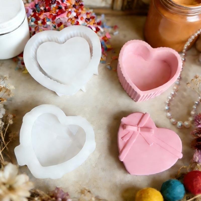 Heart Shape Silicone Mold Storage Box Moulds for Candle Cups and Decorative Storage Jars for Crafting and Gifting