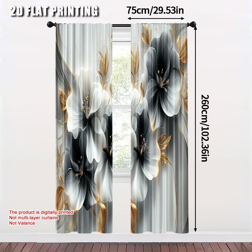 2pcs, Minimalist Curtains 2D print Contemporary Floral Versatile Polyester (without rod) Stuff Clearance for Living Room,