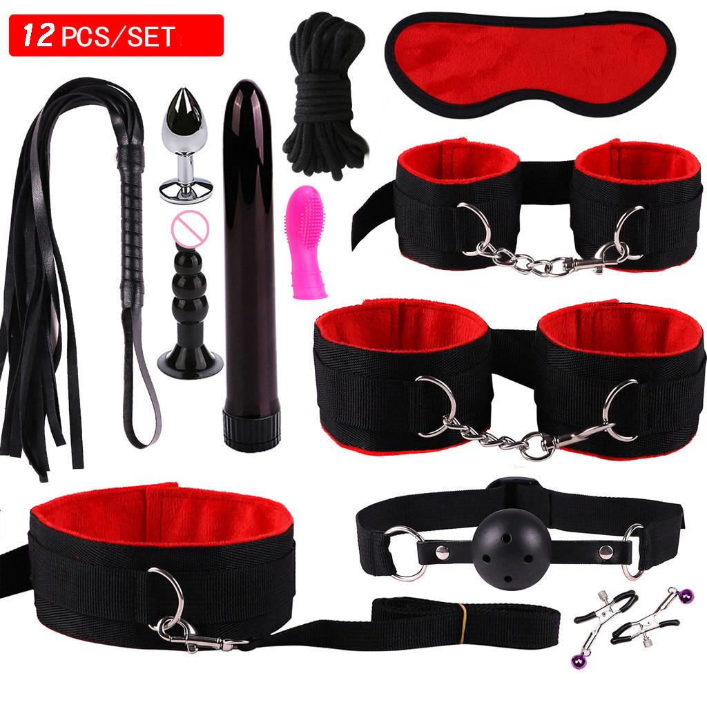 Plush Suit Whip Mask Handcuffs Vibrator Bundled Binding Sexy Toy Set SM Game Kit