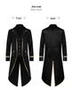 Men's Medieval Halloween Gold Trim Swallowtail Coat for Stage Performance