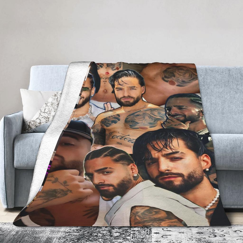 Maluma Colombian Singer Photo Collage Blankets Camping Flannel Throw Blanket For Bedroom Soft Warm Custom Quality Bedspread Gift