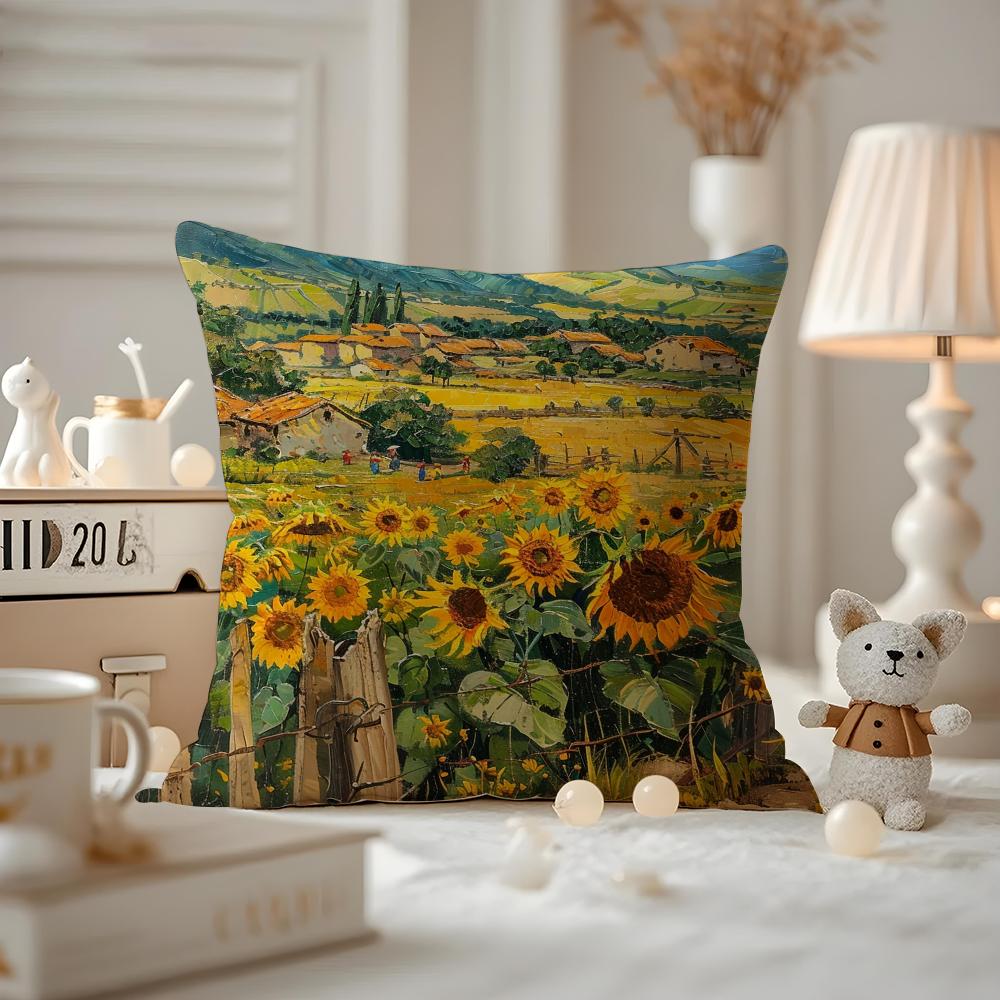 Landscape painting style Cushion Cover Antidustmite Pillowcase Invisible zipper silky short plush Sofa cushion cover
