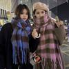 New plaid scarf women's winter warm thickened scarf student shawl dual-purpose blue