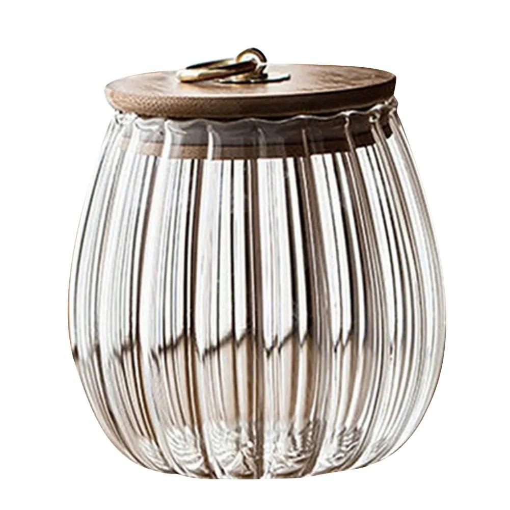 

Multifunctional Food Container Kitchen Storage Bottle Jar Glass Airtight Jar Grain Tea Coffee Bean Candy Jar Wooden Lid Containe