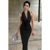 Summer Women's Halter Neck Maxi Dress Slim Fit Ruched Bodycon Evening Party Gown