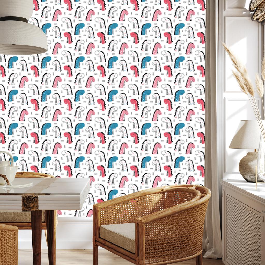 Colorful Dinosaurs and Dots Wallpaper for Living Room and Bedroom 50x1000