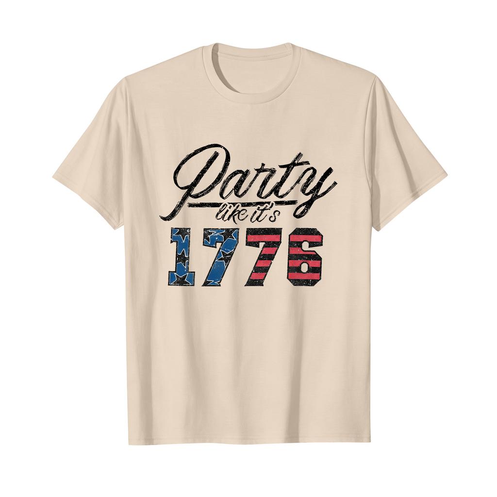 Mens Crew Neck Short Sleeve T Shirt with 1776 Graphic Print Casual Fit Soft Cotton Material Comfortable Design