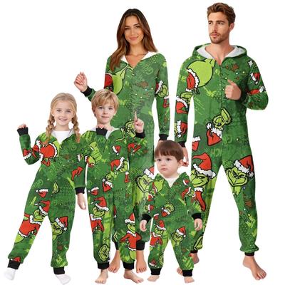 Parent-Christmas Printed Parent-Child Hooded Zip One-piece Homewear